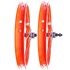 Par de Roda Aro 16 Montada Laranja Neon (Com Catraca)