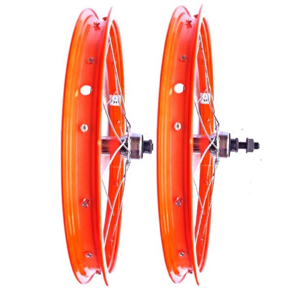 Par de Roda Aro 16 Montada Laranja Neon (Com Catraca)