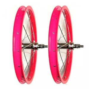 Par de Roda Aro 16 Montada Rosa Neon (Com Catraca)