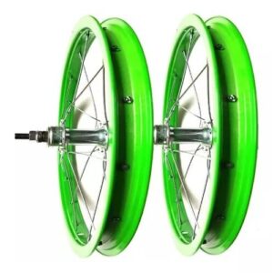 Par de Roda Aro 16 Montada Verde Neon (Com Catraca)